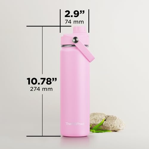 ThermoProof Double-Walled Vacuum Insulated Stainless Steel Water Bottle - Wide Mouth with Chug & Spout Lids, Dishwasher Safe, Reusable, Leakproof, Hot & Cold for Men, Women & Kids - 22oz, Pink - color: Pink, size: 22 Ounces