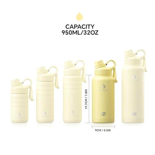 IDEUS Insulated Stainless Steel Water Bottle with 2 Leak-Proof Lids, Thermal Water Flask for Hiking Biking, 32oz, Light Yellow - color: Light Yellow, size: 32 Ounces