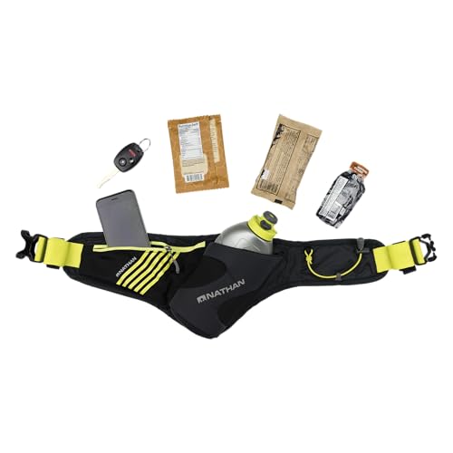 Nathan Peak Running Hydration Waist Pack Belt w/ Speed Draw Flask Water Bottle, 18oz/535 ml Push/Pull Race Cap, Expandable Zippered Stretch Pocket - color: Vapor Grey