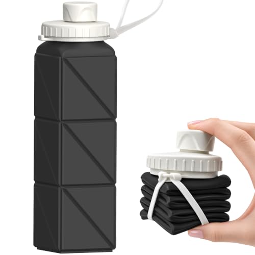 BEAUTAIL Collapsible Water Bottles 21oz/610mL, Silicone Travel Water Bottle - color: Black
