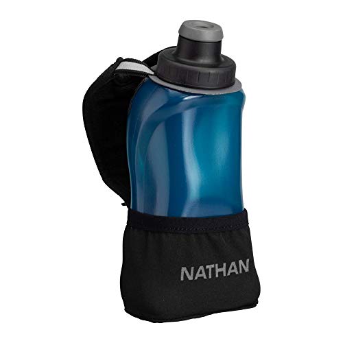 Nathan Running Handheld Water Bottle Adjustable No-Grip Quick Squeeze Lite Hand Strap. Reflective Hydration - color: Black / Marine Blue, style: 12oz