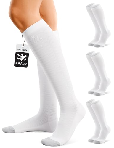 FITRELL 15-20mmHg Compression Socks for Women & Men 4 Pairs - color: White*4, size: Small-Medium