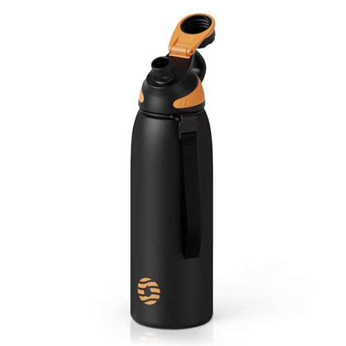 Fjbottle 32oz Stainless Steel Insulated Water Bottle No Straw Spout Lid - color: Classic Black, size: 32 Ounces
