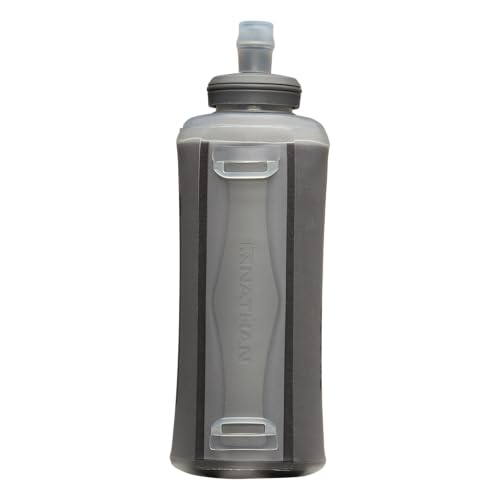 Nathan Handheld Soft Flask 18oz - Exo-Draw Insulated Collapsible Bottle - Grip-Free Strap & Rigid ExoSpine for Comfort/Support - Breathable Mesh Strap - Ideal Running/Hiking, Pinnacle, Black - color: Black, style: 18oz Insulated