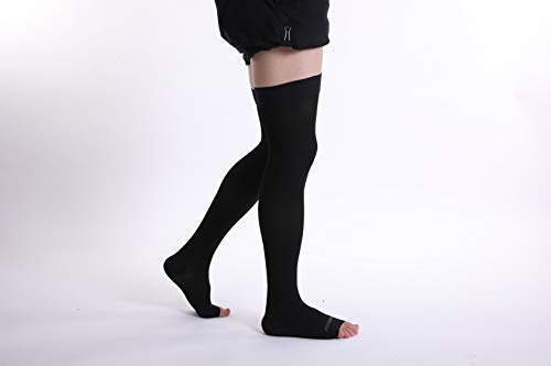 Doc Miller Thigh High Open Toe Compression Stockings 15-20mmHg - color: Black, size: 3X-Large
