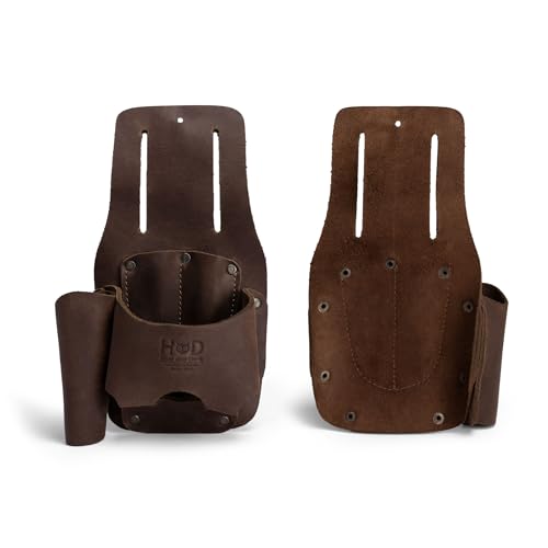 Hide & Drink, Tape & Knife Holder, Marking and Measuring Pouch, Tool Case, Screwdriver Holster, Pocket Belt Pouch, Full Grain Leather, Handmade - color: Bourbon Brown