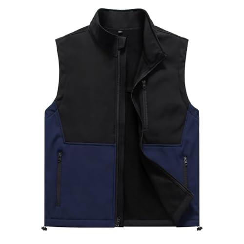 Msmsse Men's Outerwear Lightweight Vest Standing Collar Puffer Sleeveless Jacket for Hiking Running Golf - color: Black/Dark Blue, size: Large