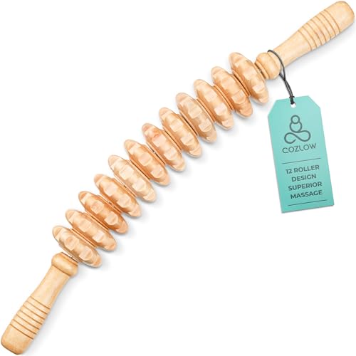 Wooden Massage Roller Stick, 12 Rollers, Curved Wood Therapy Massage Tool
