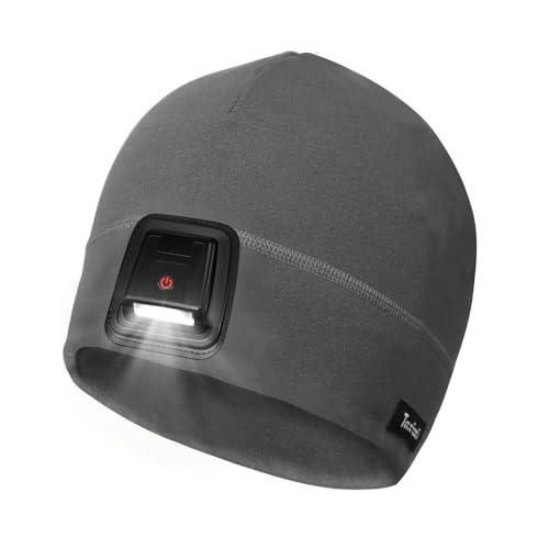 Taximi Led Beanie with Light, USB Rechargeable Headlamp Beanie, Fleece Flashlight Hat for Running, Gift for Men Dad Husband - color: Dark Gray