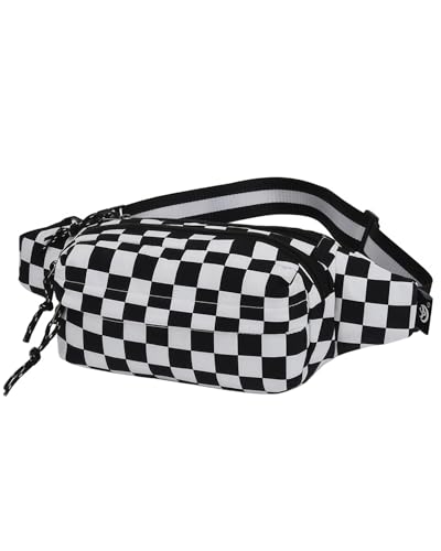 AIBEARTY Fashion Fanny Pack Small Checkered Waist Pack Belt Waist Bag Pack Pouch with Adjustable Strap for Sport Running,Camping,Trip - color: Black Check Pattern
