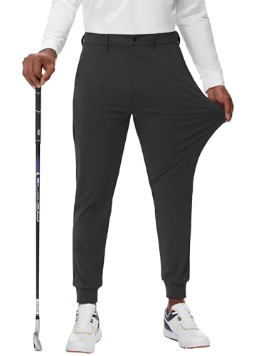 JWM Men's Stretch Golf Joggers Pants with Belt Loops - 29" 34" Slim Fit Tapered Casual Business Travel Dress Work Sweatpants - color: 01-black, size: Small