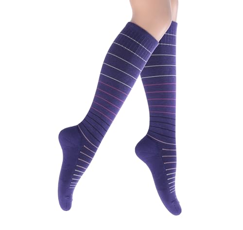 SocksLane Cotton Compression Socks, 15–20 mmHg Graduated Support, Knee-High Medical Compression (Amethyst Stripes M/L) - color: Amethyst Stripes, size: Medium/Large (1 Pair)