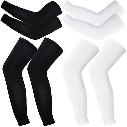 2 Pairs Compression Leg Sleeves Full Leg Compression Sleeve UV Protection Arm Sleeves with Anti-slip Silicone Strips - size: Small