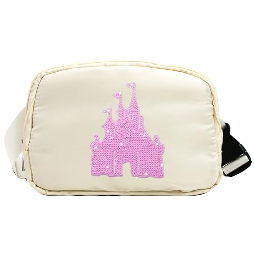 Magic Kingdom Sequin Belt Bag for Women Waterproof Waist Fanny Pack for Teen Girls Crossbody Bags for Traveling Jogging (whiteB) - color: whiteB