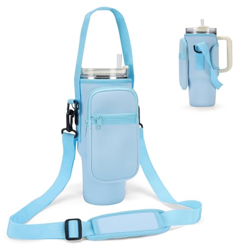 GOEWY Water Bottle Carrier Bag for Stanley Cup 40/30oz with Phone Pockets - color: Blue, size: 30oz