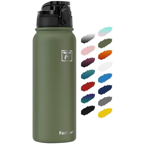 Fanhaw 20oz Stainless Steel Water Bottle with Chug Lid, Olive Green - color: Olive Green, style: 20 Ounces