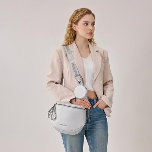 Montana West Crossbody Bag for Women, Vegan Leather Bum Bag with Coin Purse - color: Silver