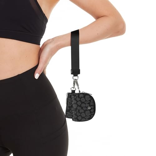 Keychain Wallet Mini Zip Around Wristlet Wallets for Women Detachable Dual Pouch Wristlet Portable Coin Purse Small Wallets - color: Leopard Black