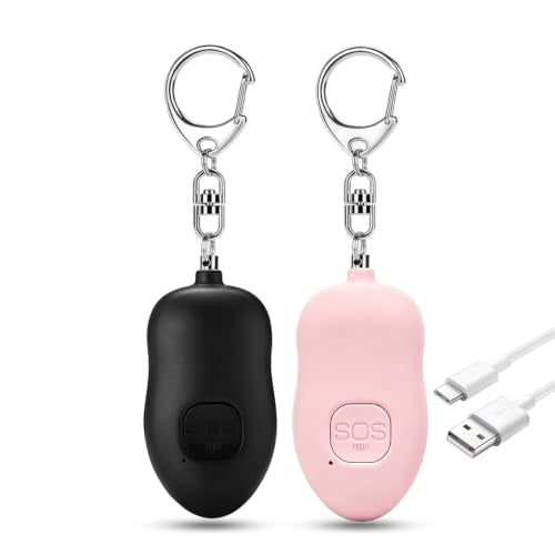 Personal Safety Alarm for Women,2Pack 130dB Self Defense Keychain - color: Black+Pink
