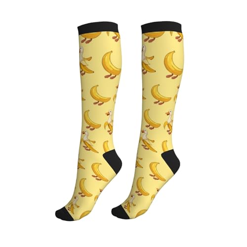Compression Socks Knee High Circulation Support Socks For Women Men Athletic Running Work Hiking Cycling Travel - color: Duck Banana