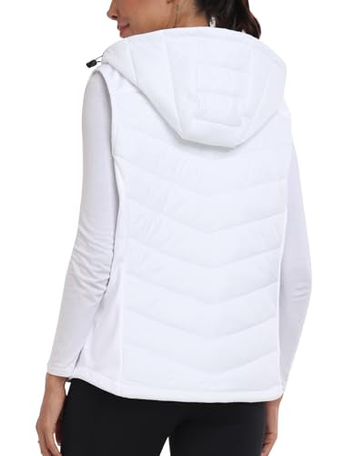 MoFiz Womens Puffer Vest Hooded Lightweight Sleeveless Down Jacket - color: White, size: Small