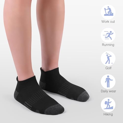 Felicigeely Athletic Running Ankle Socks Cushioned Low Cut Men Women 6 Pack - color: Black+grey Stripe, size: 12-14