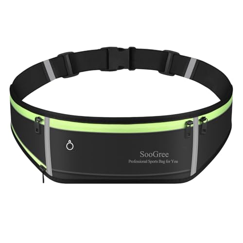 SooGree Slim Running Belt Fanny Packs for Women & Men Runners Pouch Waist Pack Phone Holder Large Crossbody Runners Bag Gear Accessories for Running Hiking Traveling Sports Adjustable Strap - color: Black, size: 1189