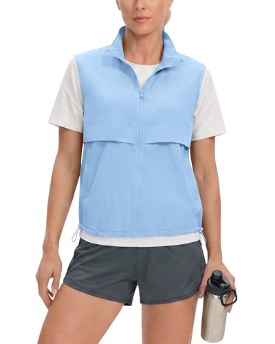 Locachy Women's Lightweight Running Vest Stand Collar Zip Up Summer Waistcoat Sleeveless Jacket for Golf Hiking Travel - color: Blue, size: Small