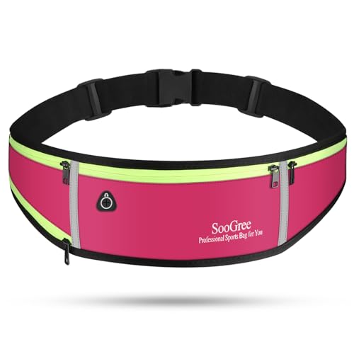 SooGree Men Women Running Belts,Slim Sport Belts,Waterproof Running Fanny Pack,Waterproof Running Waist Packs with Reflective Strip,Runner Belt for Running Walking Cycling Camping Gym (Rose) - color: Rose