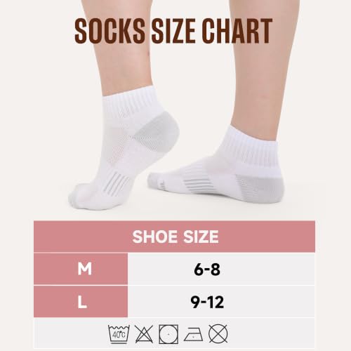 BAMBOO COOL Athletic Ankle Socks Womens Moisture-Wicking 5/6 Pairs - color: White*5, size: Medium