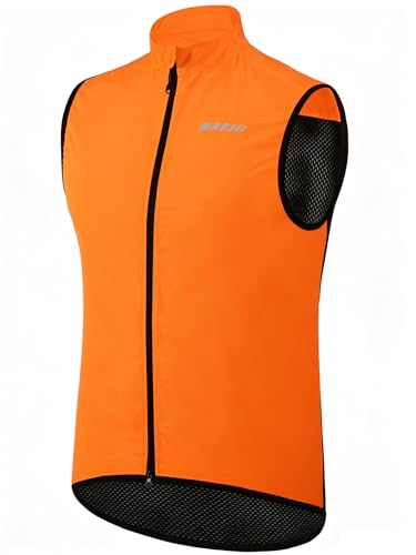 qualidyne Men's Windproof Cycling Vest, Full-Zip Sleeveless Bike Gilet - color: Orange, size: X-Large