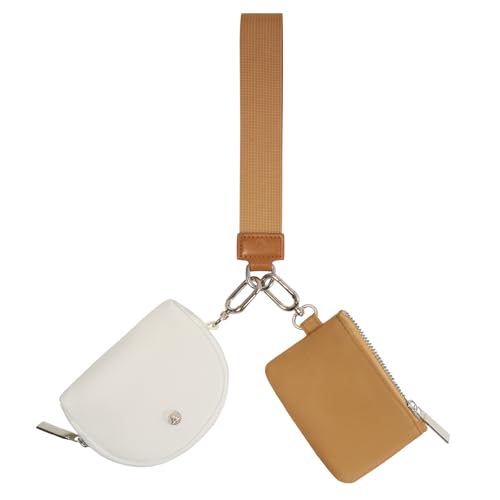 VUTUXA KeyChain Wallet Wristlet For Women Mini Zip Dual Pouch Coin Purse - color: white+brown