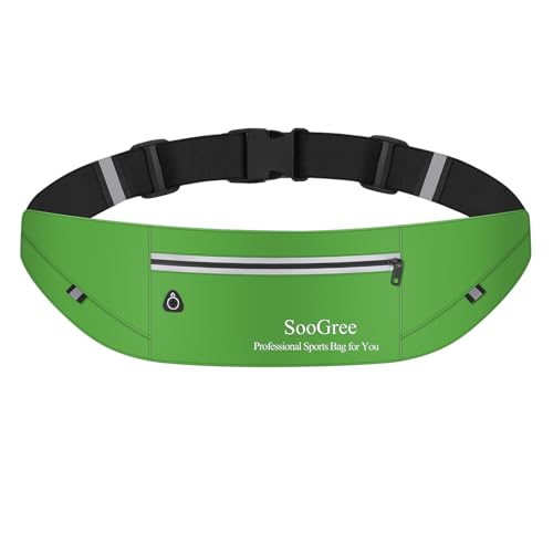 Men Women Slim Running Belt Fanny Pack,Zipper Waterproof Running Waist Pack,Ultra Light Reflective Phone Holder,Sport Workout Exercise Belt Bag for Running Walking Cycling Camping Gym (GSP1198-Green) - color: GSP1198-Green