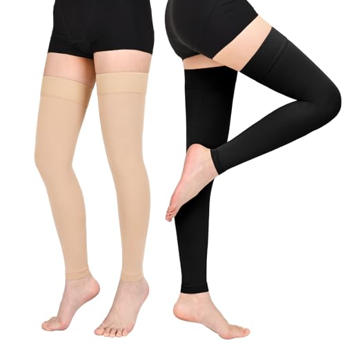 20-30 mmHg Footless Thigh High Compression Socks for Women Men - color: 2 Pair-Beige&Black, size: X-Large
