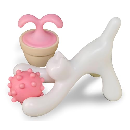 Cute Shape Massager Set,Reduce Work Stress,Relaxing Roller Ball Massager,Relieve Tension and Muscle Soreness Handheld Manual Massage Tool, Best Gift for Cat Lovers - color: Pink