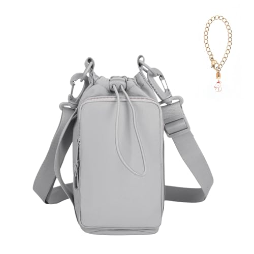 Water Bottle Holder with Phone Pocket for 40/32 oz,Water Bottle Holder/Sleeve with Adjustable Shoulder Strap and Charm. - color: Light Grey