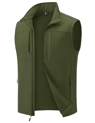 MAGCOMSEN Men's Lightweight Softshell Vest Outerwear Fleece Golf Running - color: Army Green, size: Small
