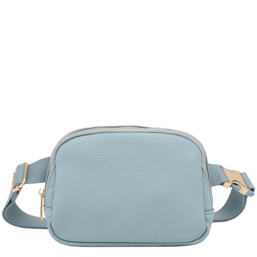 Lightweight Soft PU Pebbled Leather Sling Fanny Pack Belt Bag with Gold Metal Buckle (Light Blue) - color: Light Blue