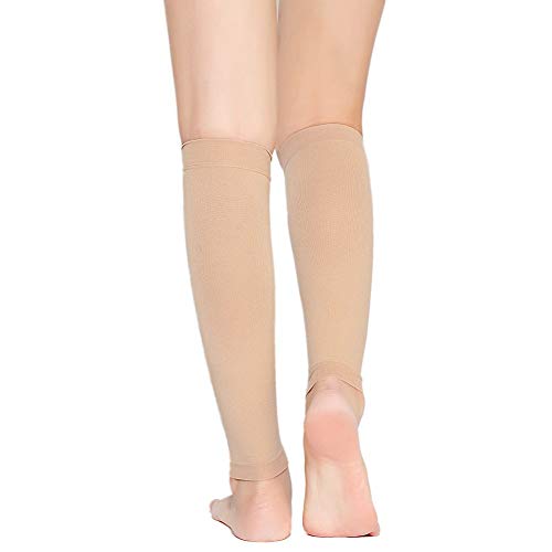 TOFLY Calf Compression Sleeve 20-30mmHg 1 Pair Footless For Men & Women - color: Beige, size: 3X-Large (1 Pair)