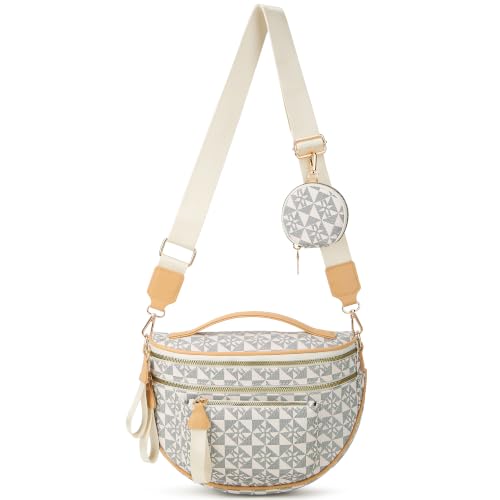 Makes Checkered Crossbody Bag Bum Bag for Women with Pouch - color: Beige Trianglehollow