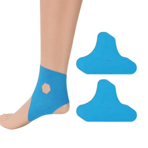 10pcs Precut Kinesiology Tape for Ankle, Elastic Latex-Free Cotton Athletic Tape Strips Waterproof and Breathable Ankle Support Patches for Sports and Training (Blue)