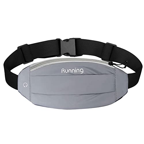 Long Keeper Running Reflective Belt Women Men Sport Walking Waist Pack Phone Holder Travelling Hiking Workout Gym Fanny Pack (Grey) - color: Grey