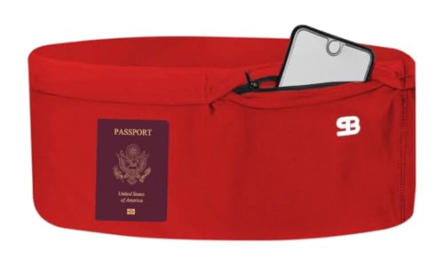 StashBandz Running Belt, Money Belt, 4-Pocket Phone Holder with Zipper - color: Red, size: Medium
