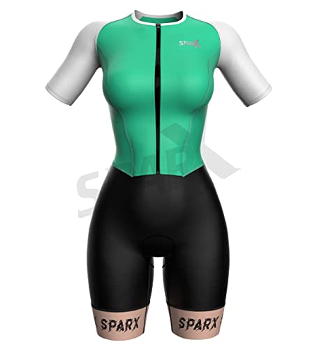 Sparx Aero Triathlon Suit Women Short Sleeve Tri Suit Women Running Swimming Cycling SkinSuit - color: Mint, size: Small