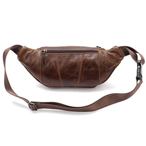 Leather Fanny Pack Waist Bag for Men Women Outdoor Travel Hiking Camping Walking Running Hip Bum Belt Slim Cell Phone Purse Wallet Pouch Coffee - color: #00Coffee