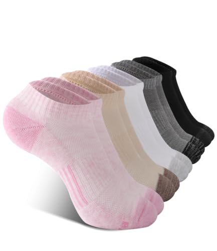 BAMBOO COOL Athletic Ankle Socks Womens Moisture-Wicking 5/6 Pairs - color: Black*1,white*1,gray*1,khaki*1,pink*1, size: Medium