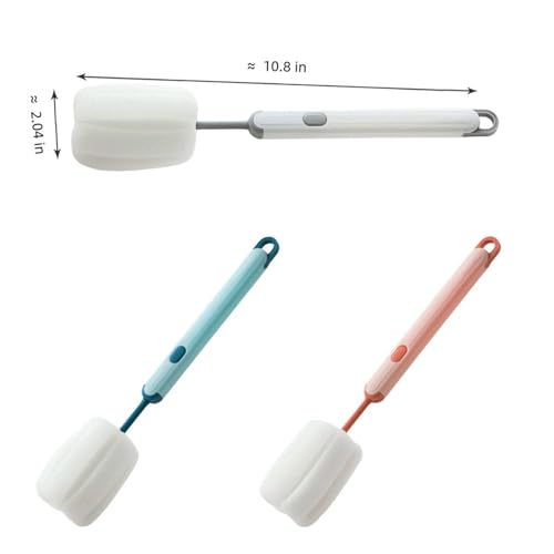 Bottle Brush Long Handle Cup Cleaner Brush Sponge Bottle Scrubber Detachable Handle Portable Sponge Cleaning Brush for Cups Wine Glasses Water Bottles Baby Bottles and Vacuum Flasks(3 PCS) - color: White, Blue, Pink