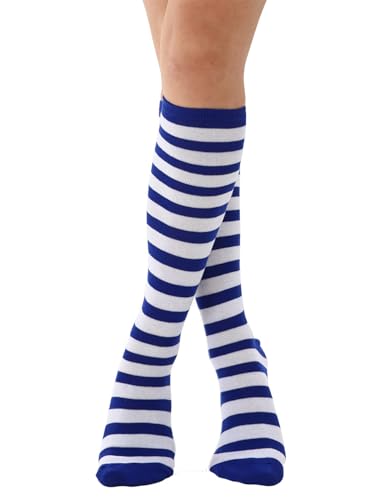 Women's Knee High Athletic Socks Casual Stripes Tube Socks Outdoor Sport Socks - color: Royal Blue+white Stripe
