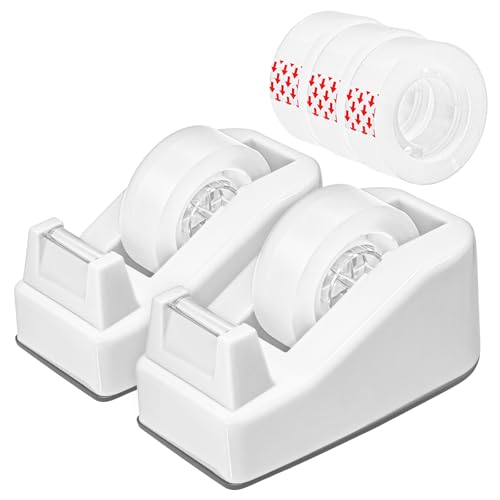 2-Pack Compact Desktop Tape Dispenser with 5 Rolls 3/4" Tape, White - color: White