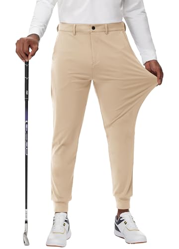 JWM Men's Stretch Golf Joggers Pants with Belt Loops - 29" 34" Slim Fit Tapered Casual Business Travel Dress Work Sweatpants - color: 03-khaki, size: 3X-Large